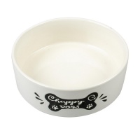 DUVO+ Миска для собак керамическая "Happy Dog", белая с черной косточкой, D15см