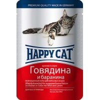 ХэппиКэт паучи для кошек в соусе, говядина, баранина , 0,1 кг 1002314