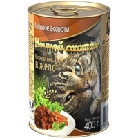 Ночной Охотник консервы для кошек кусочки в желе Мясное ассорти