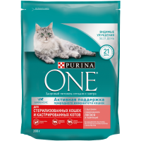 Purina One сухой корм для стерилизованных кошек лосось пшеница